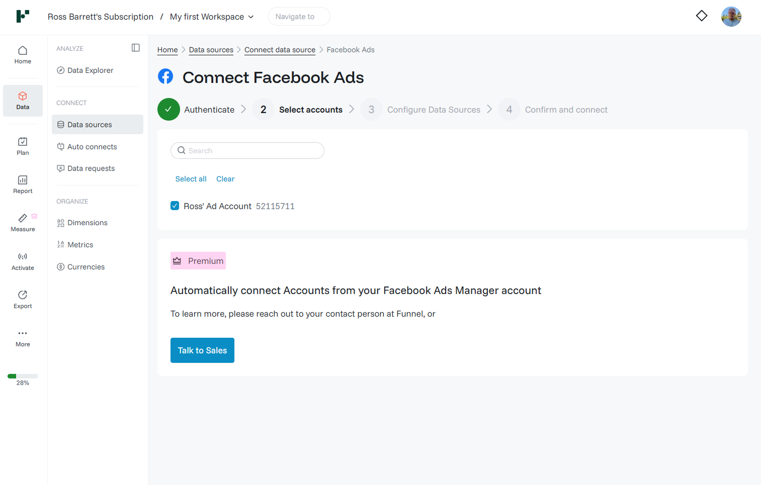 Facebook Ads · Select accounts