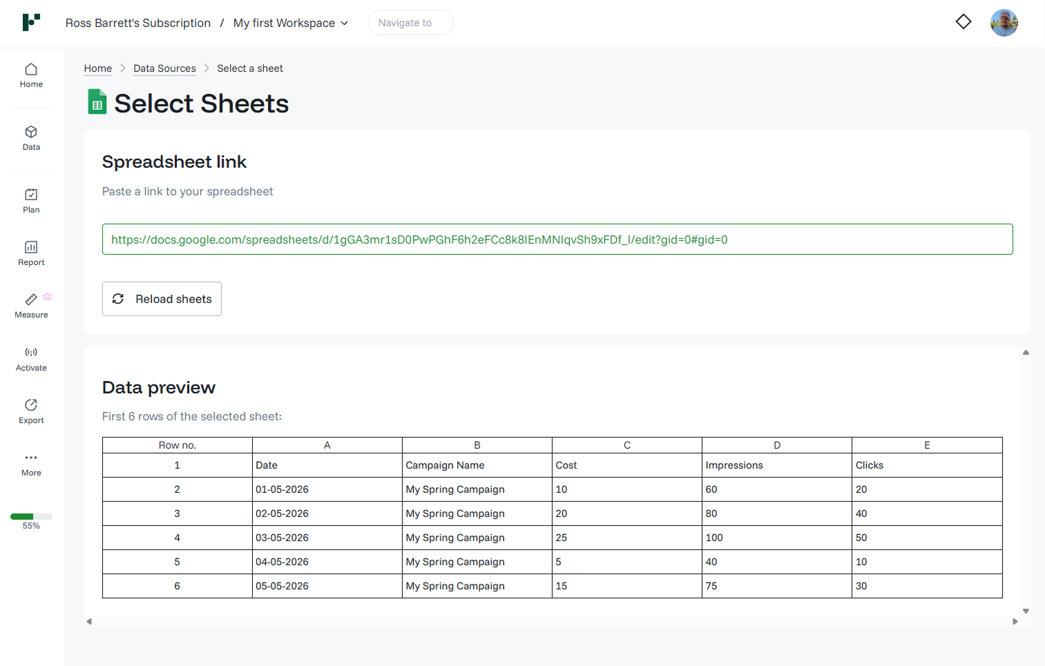 Google Sheets · Select