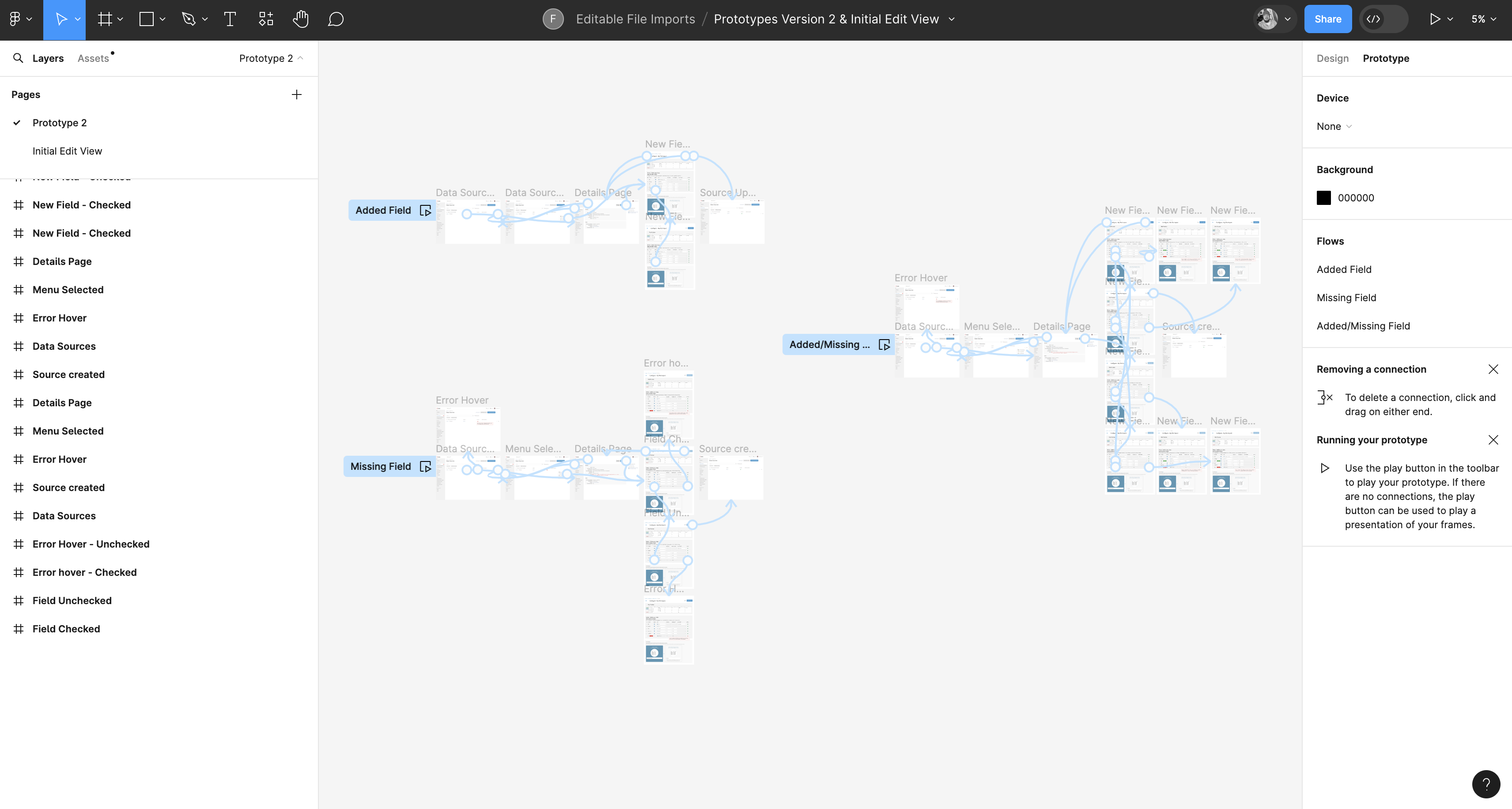 V2 prototypes in Figma for three different scenarios